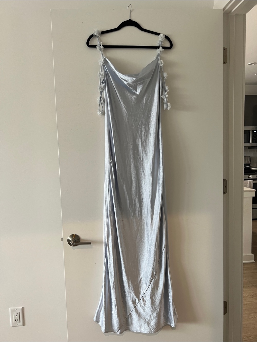 blue satin dress